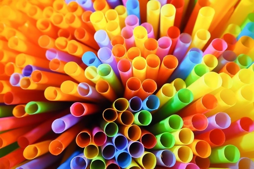 Beautiful of colorful striped drinking straw abstact background.