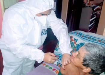 Profissionais do HBJ, idosos e colaboradores de lares recebem a vacina em Taquara. Foto: Divulgação/SMS/Taquara