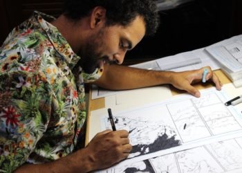 Além de desenhar, Gê também roteirizou a história da revista
Foto: Diego de Oliveira