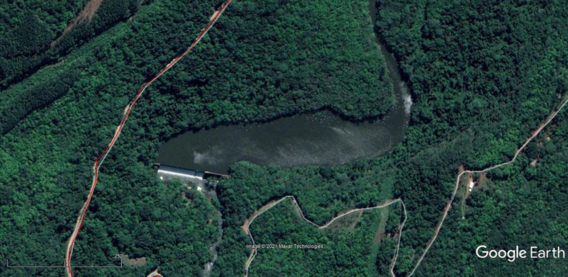 Vista aérea da barragem antes da abertura da comporta. Foto: Prefeitura de Canela