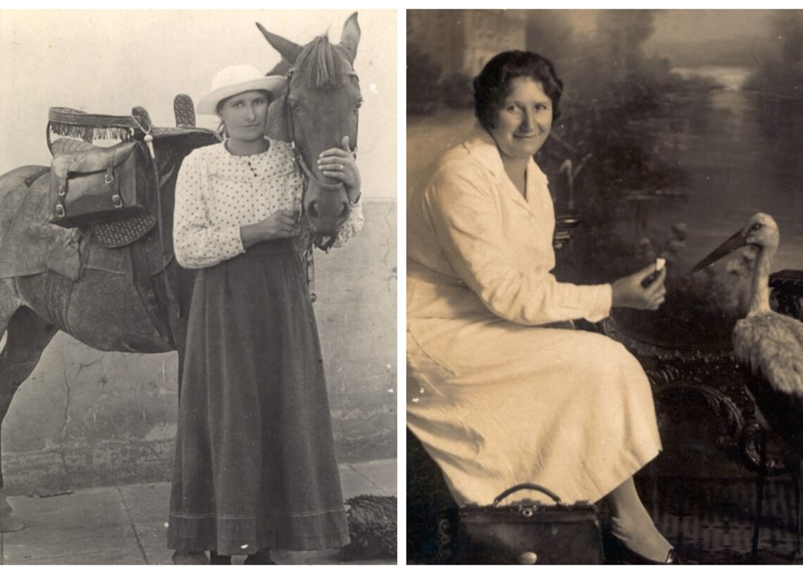 À direita da imagem, dona Ana em registro feito entre as décadas de 1910 e 1930;  à esquerda, Ana em ensaio fotográfico  Fotos: Trilhando a História de Parobé.