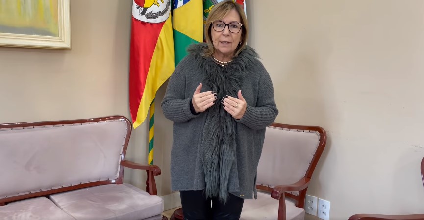 Prefeita de Taquara se manifestou através de vídeo na manhã desta quarta-feira
Foto: Reprodução