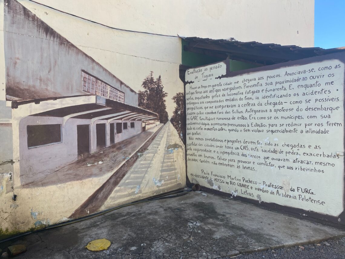 Pintura de como era a estação e onde os passageiros embarcavam no trem, em Taquara. Foto: Jauri Belmonte