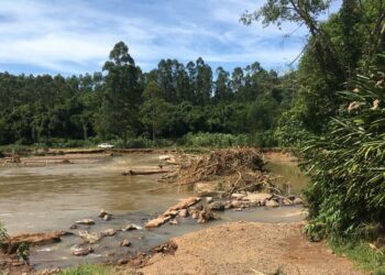Local onde ficava situada a passagem molhada na localidade de Mascarada, em Rolante
Foto: Defesa Civil de Rolante